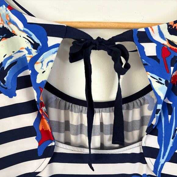 Cynthia Rowley Striped Floral Tie-Back Blouse Top Women’s Size Large Scoop Neck - Picture 4 of 6